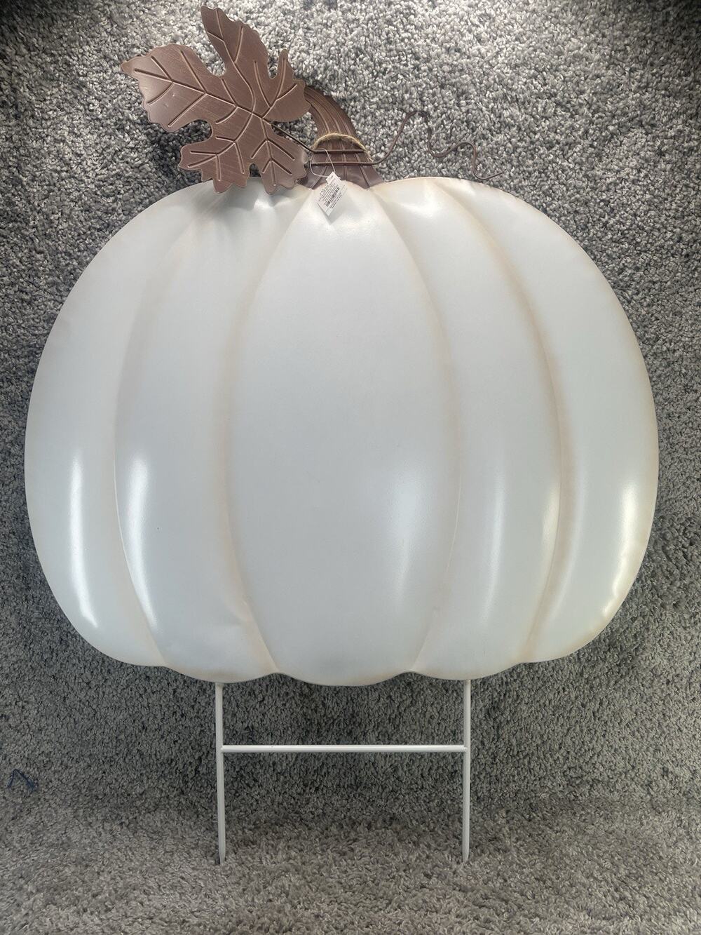 Metal Pumpkin Garden Stake Outdoor Fall Autumn Harvest White Jumbo New With Tags